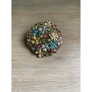 Monet Rhinestone Enamel Floral Brooch Vintage Jewelry Signed